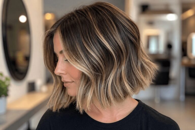 Bob Balayage Frisur mit natürlichen Farbverläufen und modernen Highlights