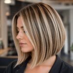 Bob mit Strähnchen Frisur mit sichtbaren Highlights und klaren Farbkontrasten