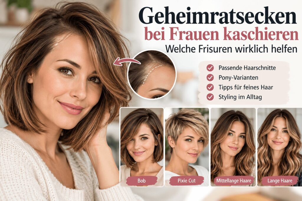 Geheimratsecken bei Frauen kaschieren – Frisuren mit Bob, Pixie Cut, mittellangen und langen Haaren